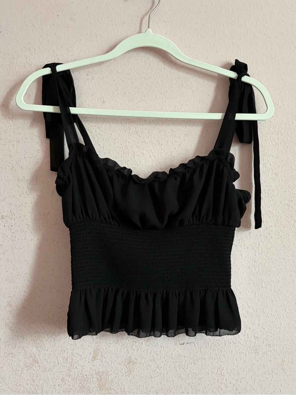 Wilfred Aritzia Square Neck Smocked Bodice Semi-Sheer Ruffle Chiffon Crop Tank